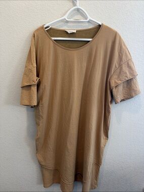Kollar Clothing Camel Tan Oversized Layered Sleeve Scoop Neck Tee
